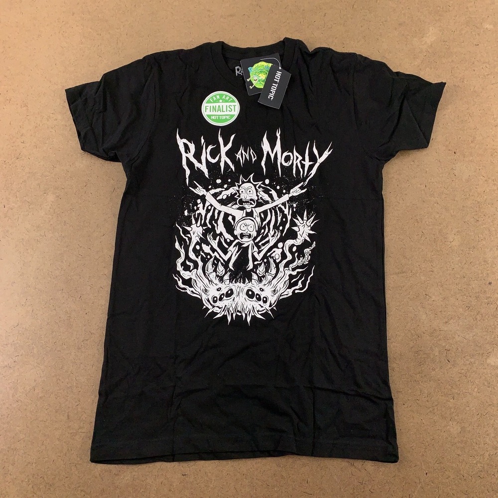 Hot Topic Rick & Morty Adult XS Black White Fan Art Metal Graphic T-Shirt NWT